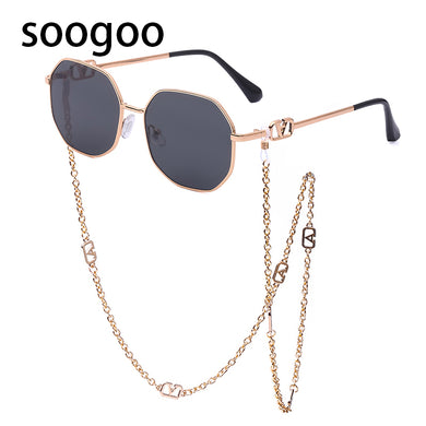 Square Sunglasses Women with Chain 2023  Brand Designer Vintage Sun Glasses for Ladies Retro Irregular Eyewear