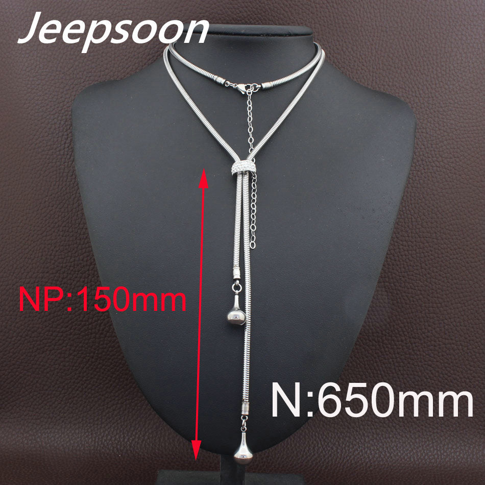 Fashion Stainless Steel Jewelry For Woman Simulated Pear Long Chain Necklace High Quality Rhinestone NEIGAEBJ
