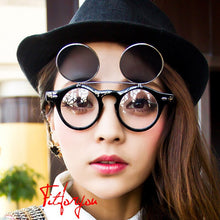 Load image into Gallery viewer, Steampunk Goth Goggles Glasses Retro Flip Up Round Sunglasses Vintage -OPK