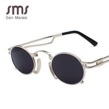 Load image into Gallery viewer, Steampunk Round Sunglasses Men Women Vintage Metal Punk Sunglasses For Men Retro Mirror Black Sun Glasses Shades UV400