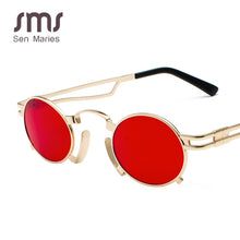 Load image into Gallery viewer, Steampunk Round Sunglasses Men Women Vintage Metal Punk Sunglasses For Men Retro Mirror Black Sun Glasses Shades UV400
