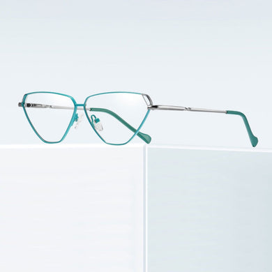 Stylish Women Eyeglasses Frame Cat Eye Full Rim Alloy Green Optical Glasses Spectacles Female Eyewear