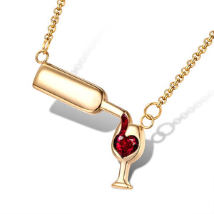 Fashion Surgical Steel Cubic Zirconia Necklace Wine Necklace Unique Design  Women's   Wine Glass  Necklace & Pendant