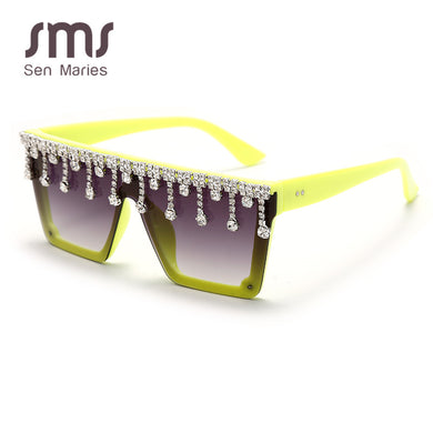 Tassel Diamond Sunglasses Women  Brand Mirror Shades Vintage Sun Glasses Ladies Eyewear Rhinestone Glasses UV400