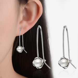 Fashion Temperament Pearl Inlaid Ear Hook 925 Sterling Silver Jewelry Female Hypoallergenic Flower Gift Dangle Earrings SE314