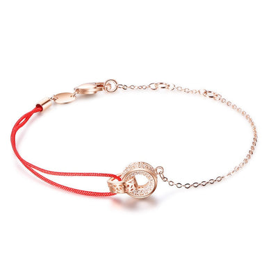 Moda Sottile Cavo Rosso Filo Stringa Corda Catena in Oro Rosa Colore Argento 925 Nastro a 8 Forma Bracciale per Donna Linea Rossa S925 