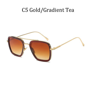 Tony Stark Flight Style Sunglasses Men Square Brand Design Sun Glasses women Oculos Retro male male