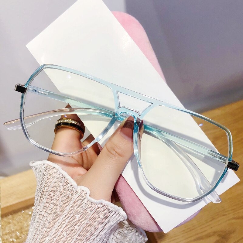 Transparent Computer Glasses Women Men Anti Blue Light Eyewear Oversize Optical Clear Spectacle Eyeglasses Prescription