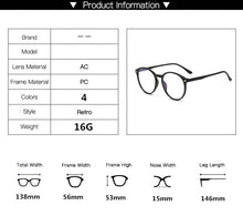 Load image into Gallery viewer, Transparent Round Eyeglasses Plastic Women Spectacle Myopia Glasses Nerd Men Optical Glasses Frame Optical Clear Lens