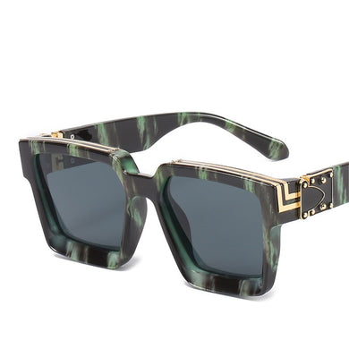 Trend Big Frame Sunglasses Green Marble Print Street Shooting Catwalk Solid Eye Sun Glasses for Women Eyewear