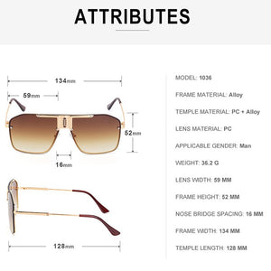 Occhiali da sole quadrati grandi in metallo di tendenza Occhiali da sole a specchio rospo maschio Designer Brand Shades Occhiali UV400 