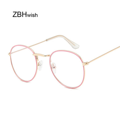Vintage Clear Lens Pink Glasses Women Nerd Eyewear Retro Metal Frame Eyeglasses Black Small Round Circle Eye Glasses