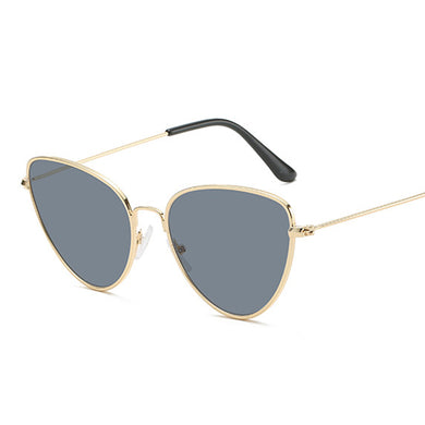 Vintage Ladies Cat Eye Sunglasses Women Brand Designer Metal  Rose Gold Mirror Black Sun Glasses Female