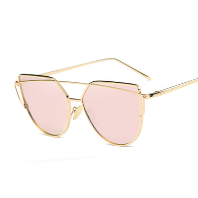 Vintage Ladies Cat Eye Sunglasses Women Brand Designer Metal  Rose Gold Mirror Sun Glasses Female UV400