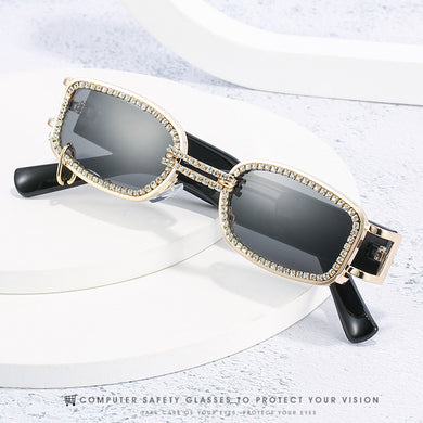 Vintage  Brand Designer Diamond Square Sunglasses Women 2023 Travel Gradient Crystal Small Punk Sun Glasses Shades