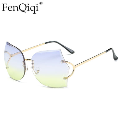 Vintage Rimless Sunglasses Women 2023 Gradient Rimless Sun Glasses Women Ladies Pink Clear Oversized Sunglasses Female