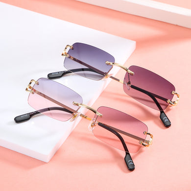 Vintage Square Rimless Sunglasses Women  Brand Designer Travel Small Rectangle Gradient Sun Glasses Female Shades