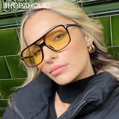Vintage Square Sunglasses Women Big Frame Mirror Yellow Sun Glasses Summer Traveling Retro Oculos De Sol Feminino