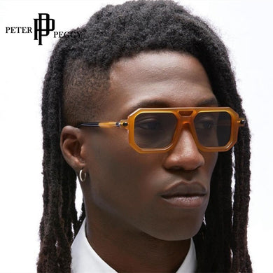 Occhiali da sole quadrati poligonali unici vintage a doppio ponte Occhiali da sole retrò trasparenti anti-Blu-Ray Occhiali da vista da uomo UV400