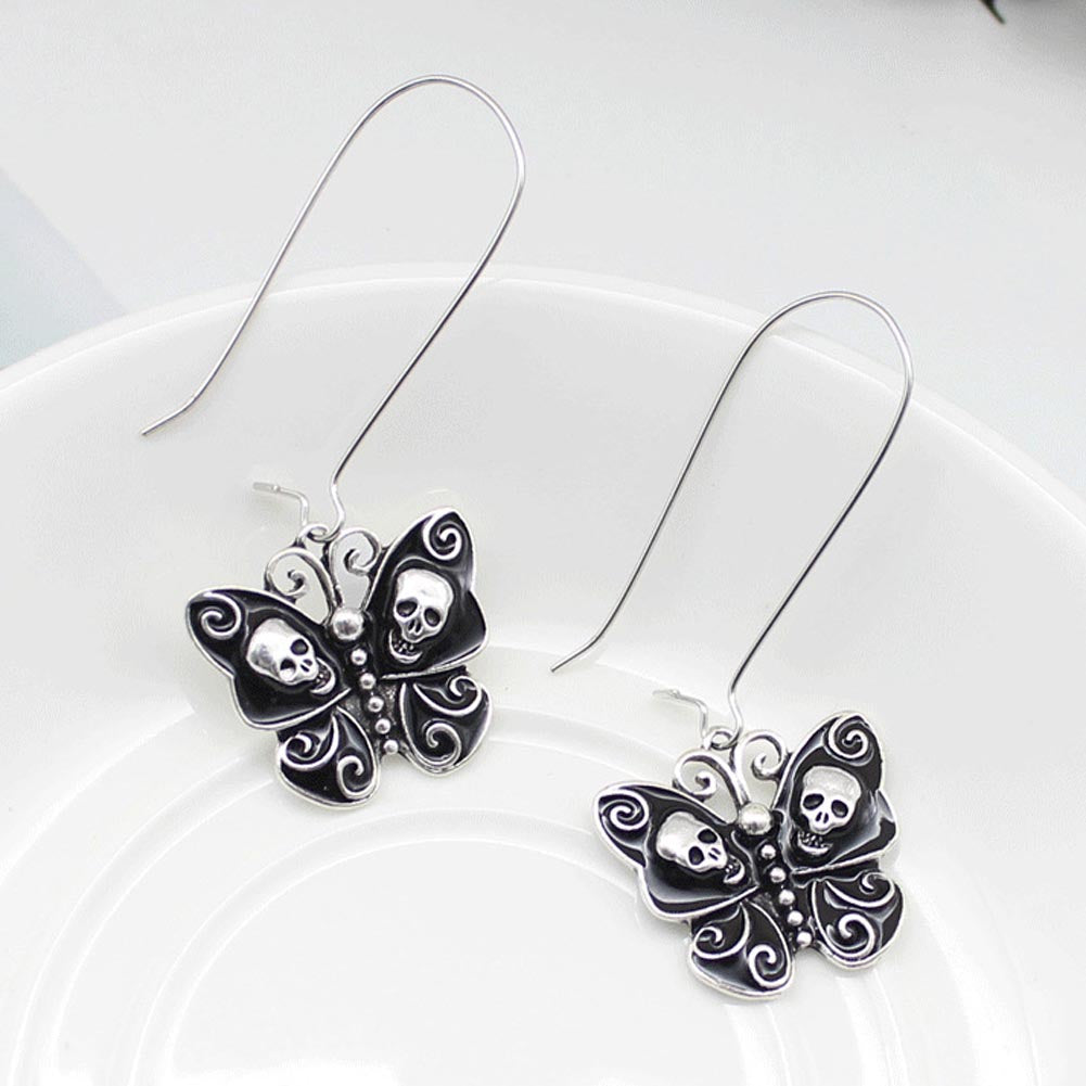 Fashion Vintage Wedding Party Ear Jewelry Accessories Punk Gothic Butterfly Skull Dangle Earrings For Women Lady