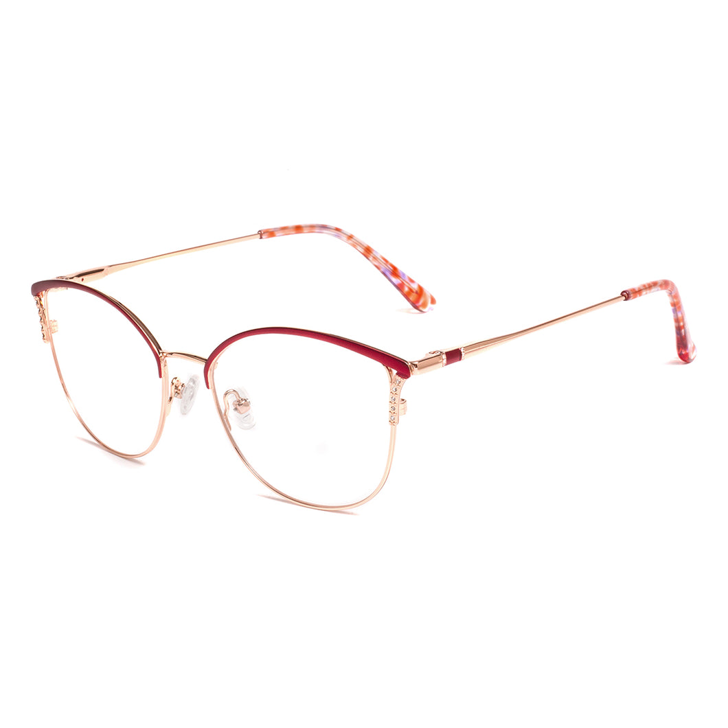 Women Cat Eye Full Rim Metal Spectacles Frames Prescription Eyeglasses With Spring Hinge For Lenses Myopia Reading