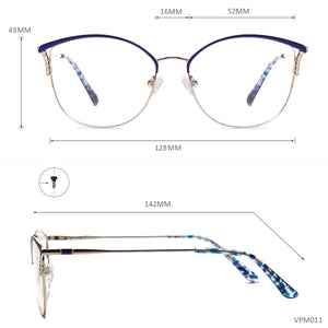 Women Cat Eye Full Rim Metal Spectacles Frames Prescription Eyeglasses With Spring Hinge For Lenses Myopia Reading