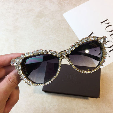 Women CatEye BlingBling Diamond Crystal Cat eye Sunglasses Rhinestone Frame Womens Sun Glasses