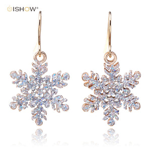 Fashion Women Drop Earrings Gold-Color Hollow Snowflake With Sequins Lovely Christmas Jewelry Christmas Earring For Women Gifts