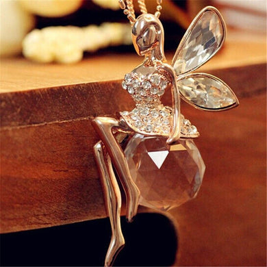 Fashion Women Jewelry Crystal Angel Wings Gold Color Long Chain Necklace Ahiny Butterfly Fairy Necklace for Girls Birthd Gift