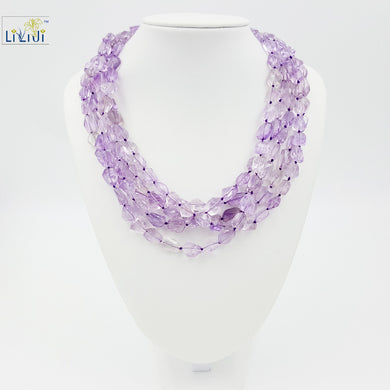 Fashion Women Jewelry Natural Amethyst Irregular Shape 5 strands with 925 Sterling Silver Clasp about 52cm Big necklace