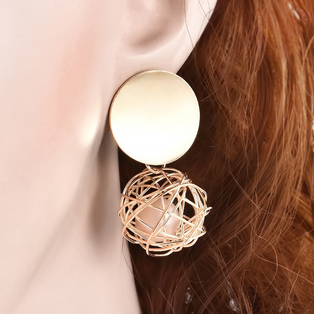 Fashion Women Lady Charm Round Hollow Pearl Dangle Drop Pendant Earring Elegant Party Earrings Jewelry Gift