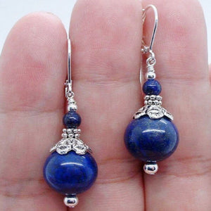 Fashion Women Lady Handmade Blue Bead Lapis Pendant Dangle Earrings Elagent Party Earring Jewelry Gift