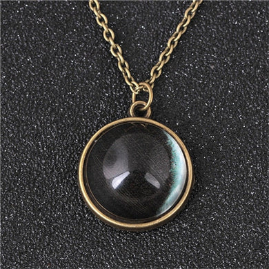 Fashion Women Men Double-sided Glow In Dark Full Moon crescent Glass Ball Pendant Necklace Jewelry