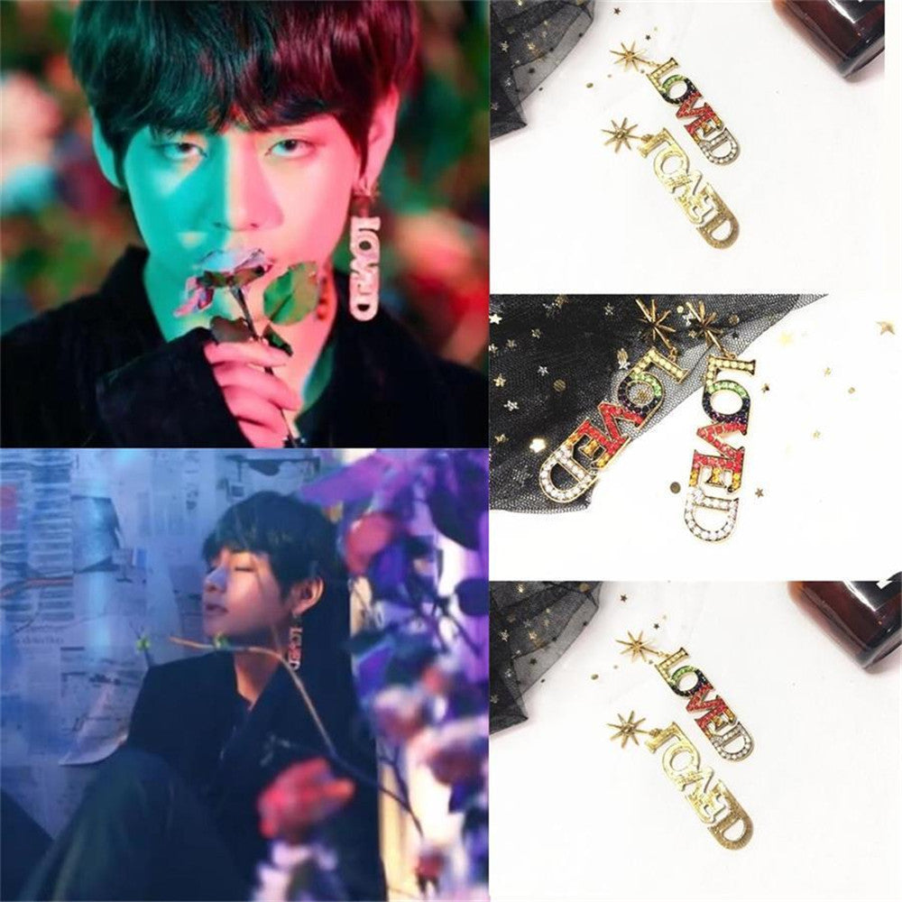 Fashion Women Men BTS LOVED Letter B Rhinestone Crystal Ear Dangle Earring Jewelry Gift