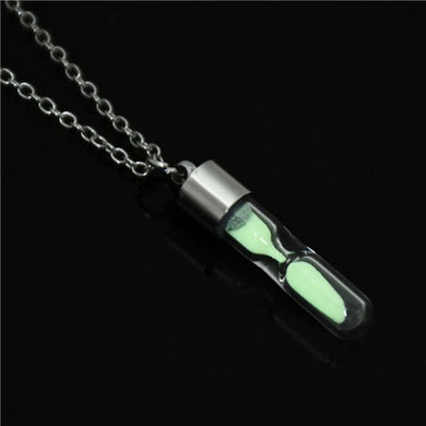 Moda donna riparare incandescente luminoso sabbia timer ciondolo in vetro clessidra bottiglia collane amante regalo collana gioielli 