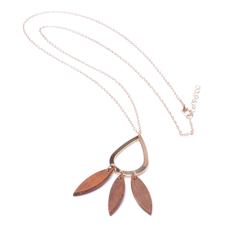 Fashion Women New Jewelry Wholesale Wood Element Metal Sheets Pendant Long Necklace Personality Handmade