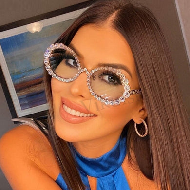 Women Shiny Rhinestones Clear Glasses Reading Eyeglasses Optical Glasses Frames Alloy Anti-blue Light Decorative Glasses
