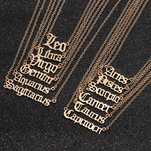 Fashion Zodiac Alphabet Necklaces Creativity European Girls Twelve Constellation Alloy English Letter Jewelry For Women