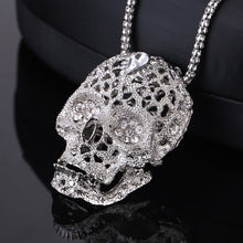 Carica l&#39;immagine nel visualizzatore di Gallery, Fashion boutique mosaic zircon shiny skull man necklace wild retro long punk style sweater pendant banquet gift jewelry