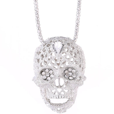 Fashion boutique mosaic zircon shiny skull man necklace wild retro long punk style sweater pendant banquet gift jewelry