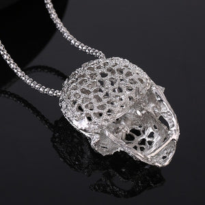 Fashion boutique mosaic zircon shiny skull man necklace wild retro long punk style sweater pendant banquet gift jewelry