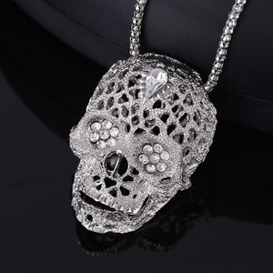 Fashion boutique mosaic zircon shiny skull man necklace wild retro long punk style sweater pendant banquet gift jewelry