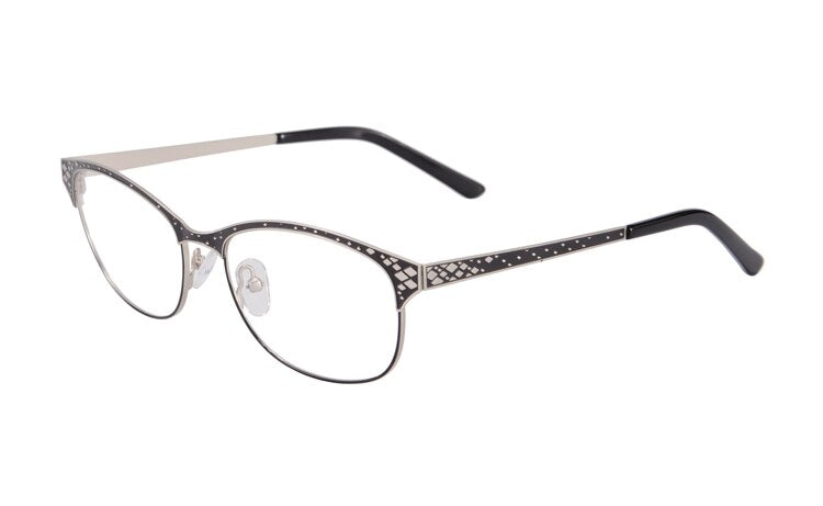 Occhiali da vista di marca di moda Montature metalliche da donna mezzo bordo placcato montature per occhiali da vista oculos de grau femininos SR8003