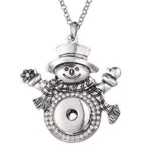 Fashion elegant Crystal rhinestone Snowman pendant snap necklace 60cm fit 18mm snap buttons snap jewelry DJ0106 wholesale