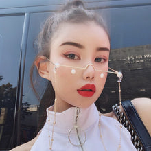 Load image into Gallery viewer, Fashion glasses women female vintage no lense glasses elegant eyeglasses frame half frame pearl chain spectacle frame unisex
