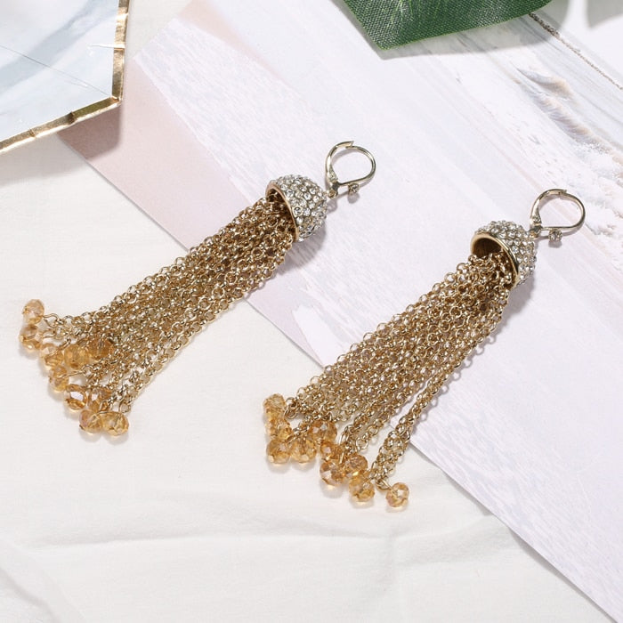 Fashion hand made new creative tassel long exaggerated temperament stud earrings