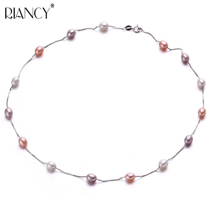 Fashion multi color natural pearl necklace charm 925 sterling silver necklace15 beads 6-7mm pearls fine jewelry birthd gift