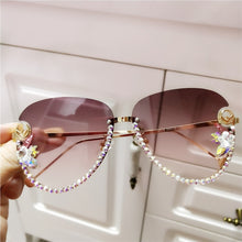 Carica l'immagine nel visualizzatore di Gallery, sunglasses women Vintage designer crsytal sun glasses rimiless cat eye sunglasses ladeis F letter eyeglasses