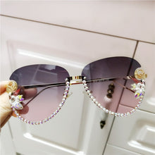 Carica l'immagine nel visualizzatore di Gallery, sunglasses women Vintage designer crsytal sun glasses rimiless cat eye sunglasses ladeis F letter eyeglasses
