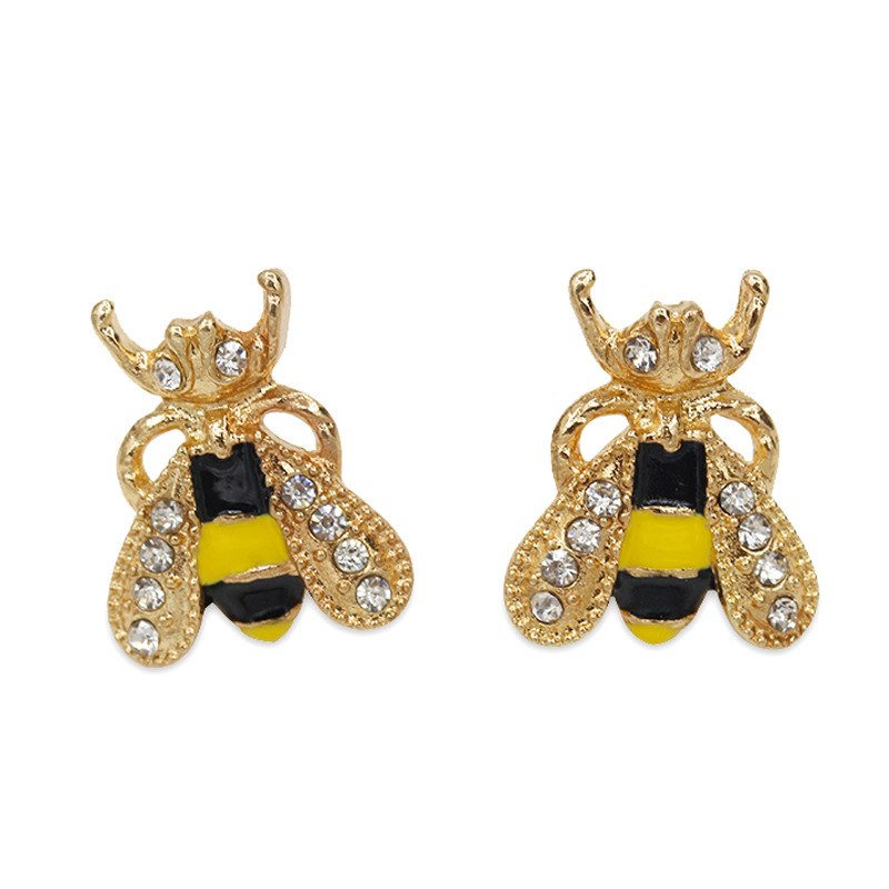 Fashion sweet Cute Rhinestone Insect Small Bee Crystal Stud Earrings for Women Girls Piercing Jewelry